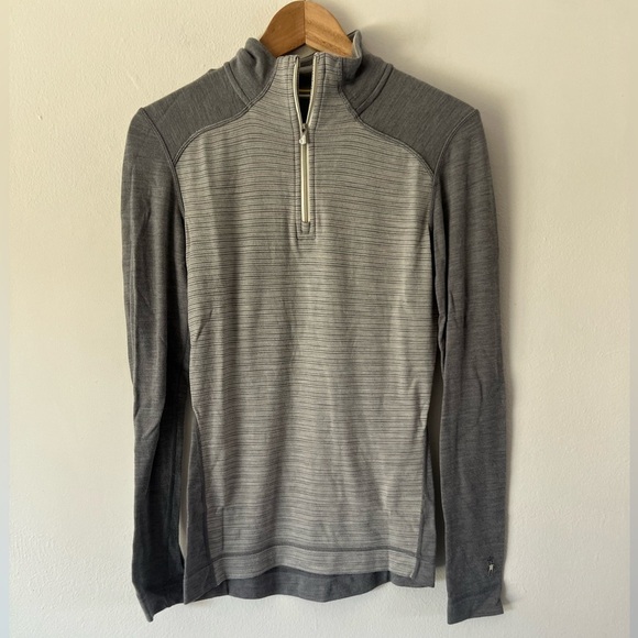Smartwool Grey Stripe ¼ Zip 100% Merino Wool Women's Long Sleeve Top Size Medium - Picture 1 of 9